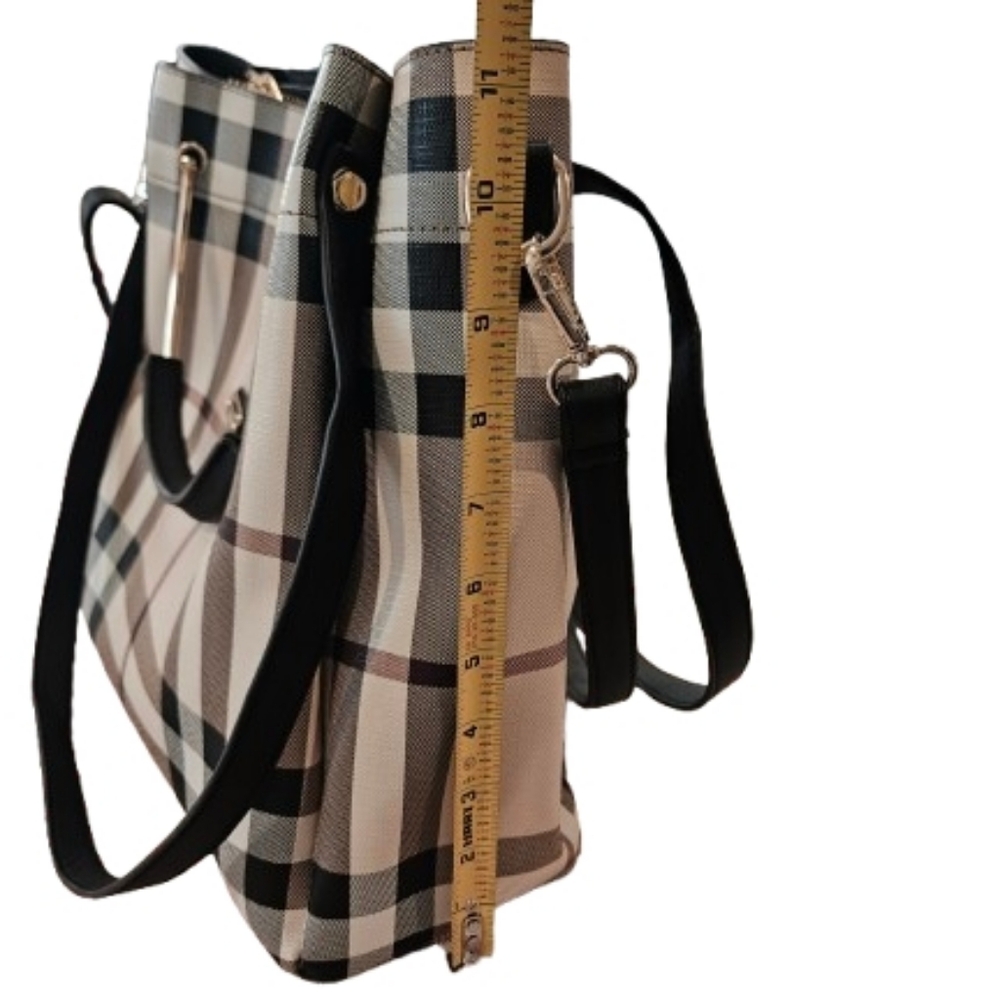 Plaid Shoulder Bag with Black Accents - Picture 7 of 12